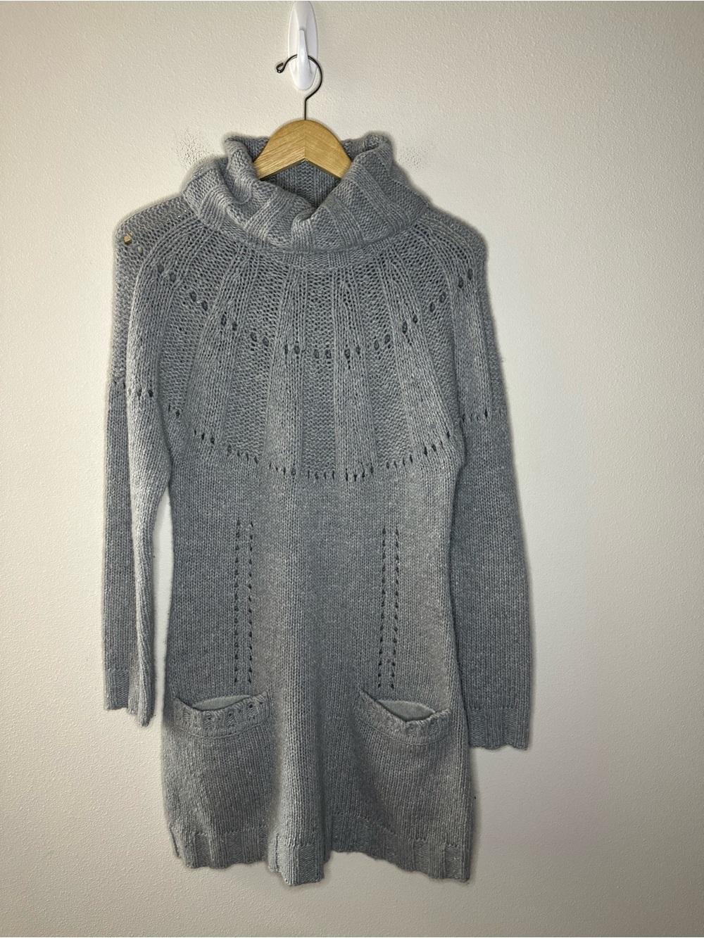 Sundance merino wool lambswool alpaca blend gray knit turtleneck sweater dress M